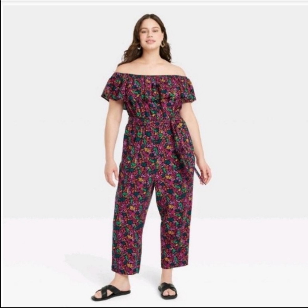 Vibrant off the shoulder jumpsuit